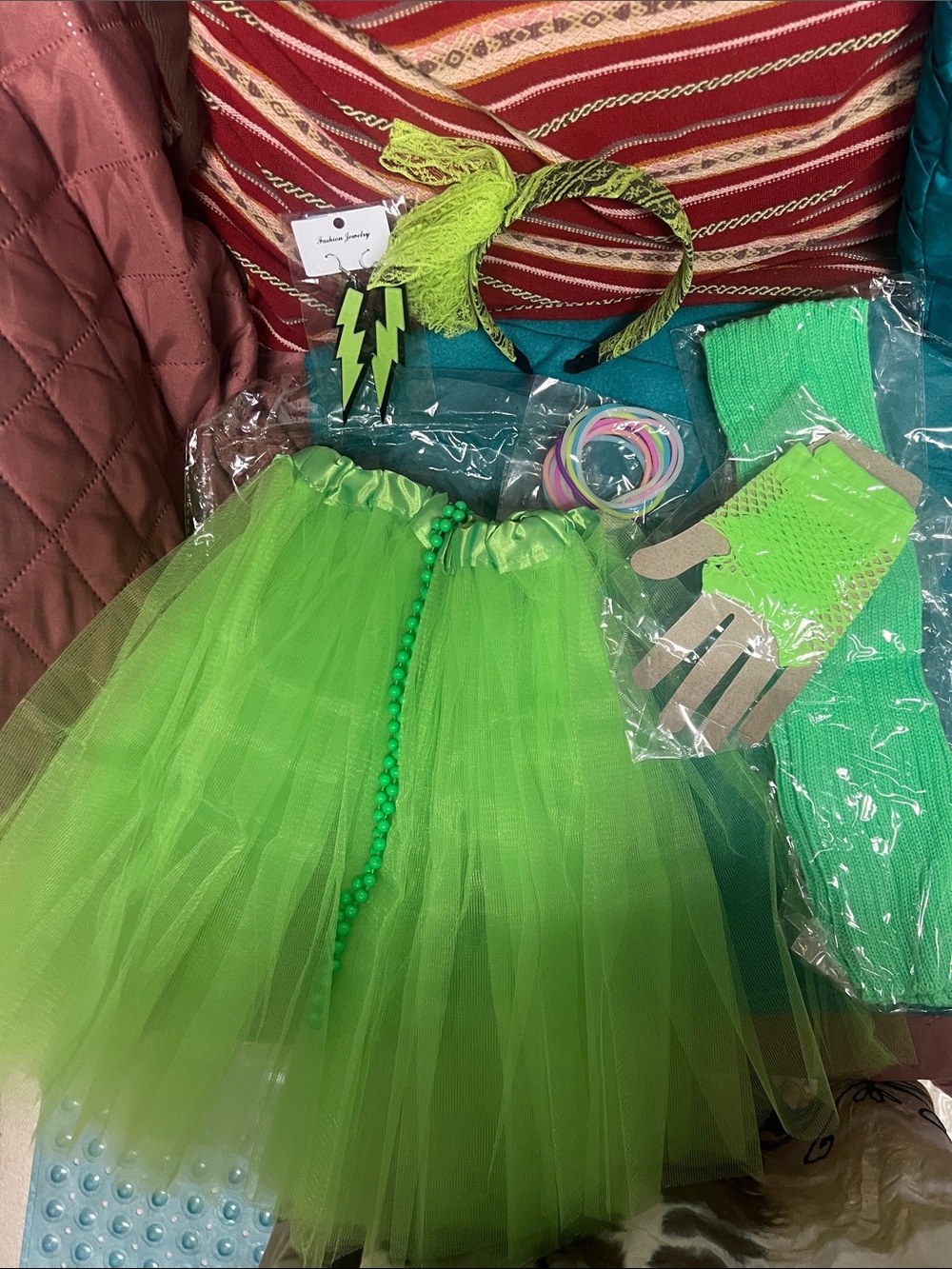 80’s Big Girl’s Neon Green Tutu Skirt Party Tulle Skirt Set NEW! Age 7-10